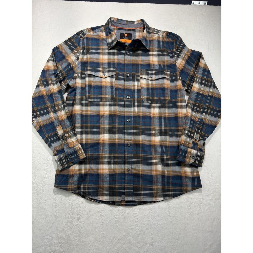 HAWX Shirt Mens Large Blue Plaid Long Sleeve Button Front Stretch Workwear